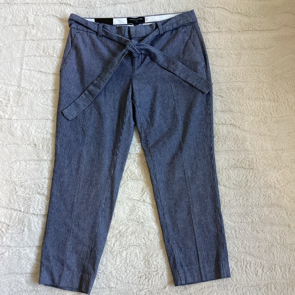 Banana Republic Avery Petite Tie Waist Pants 4P Blue White Stripe